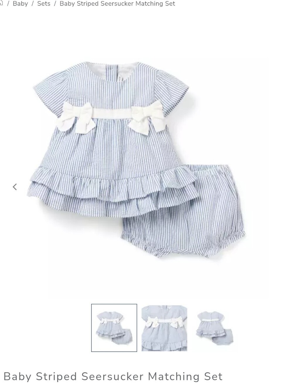NWT Janie and Jack Blue and White Striped Seersucker Dress & Bloomers Set